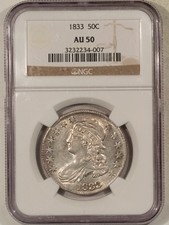 1833 CAPPED BUST HALF DOLLAR, O-101 - NGC AU-50 FLASHY LUSTER picture