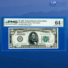 Fr.1950-K 1928 $5 FRN DALLAS, Numerical Seal, PMG CU 64 EPQ #10612 picture
