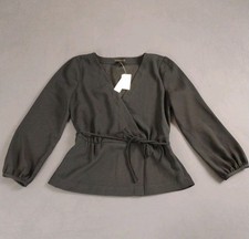 J.CREW Women's Navy Blue  Solid Wrap V-Neck Tie Waist Long Sleeve Blouse Size 12 picture
