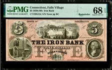1850-1860’s Falls Village CT The Iron Bank $5 Obsolete Banknote G12c PMG 68EPQ picture