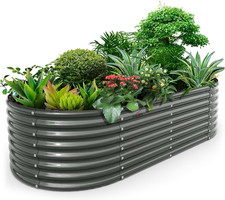 Anleolife 8X4X2Ft Oval Deep Root Galvanized Raised Garden Bed, Quartz Grey picture