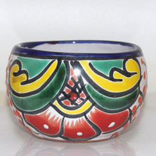 Talavera Flower Pottery Bright Colors on White Mexico Folk Art SW Floral Design picture