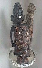 Vintage Papua New Guinea Carved Wood Ancestor Figure Set (3) Sepik River Spirits picture