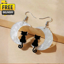 1Pair Funny Halloween Earring White Moon Black & Cat Shaped Drop/Dangle Earrings picture