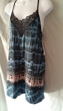 Linea Donatella Blue Black Nightgown  Knee Sleeveless Sexy  Size L 36