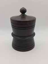 Vintage Primitive Lignum Vitae Wood Treen Ware Spice Salt Tobacco Jar Pull Lid picture