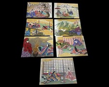 Set Of 7 Japanese Heian Court Scene Art Print - Gold Foil Decorative Wall Art picture