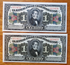 COSTA RICA 1917 1 COLON 2 CONSECUTIVE BOTH UNCIRCULATED picture