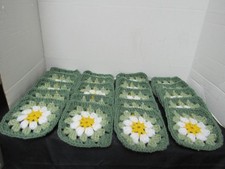 Lot of 20 5” Crochet Granny Squares, Floral, Yellow. White, 2 Shades of Green picture