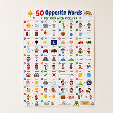 50 Opposite Words Kids Learning Chart English Poster Wall Decor | Multiple Sizes picture