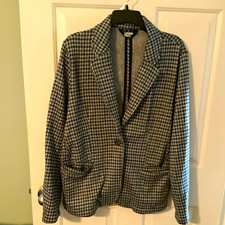 Lands' End Women's Houndstooth  Blazer Jacket Button-Front Long Sleeve L 14 16 picture