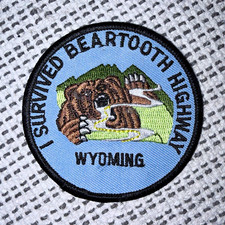Vintage Survived Beartooth Highway Wyoming State Round Souvenir Patch picture
