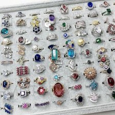 50Pcs Wholesale Colorful Crystal Mixed Rings Bulk Finger Band Ring Jewelry Lot picture