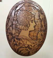 Antique Flemish Wall Art Lady Portrait Wood Oval 17