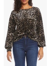 Karen Kane Burnout Velvet Leopard Twist Front Top Blouse Plus 2X Retail $128 picture
