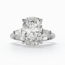 5ct Elongated Cushion Cut Diamond Three Stone Ring VS1 D 14K White Gold picture