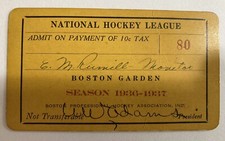 1936-37 Ticket Pass Boston  Bruins Milt Schmidt/Bauer Debut/Woody Dumart/Shore picture