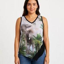 Edista New Women XL Asymmetric Knit Tunic Top Shirt Elephant Palms Grunge Pixie picture