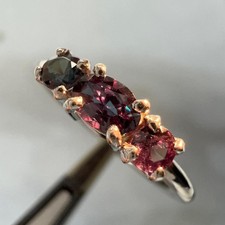 Oval Cut Three Stone Alexandrite Ring 925 Sterling Silver Gift For Her. picture