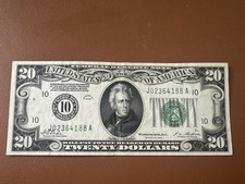 1928 $20 Federal Reserve Note Kansas City Numeral Seal Fr 2050-J Gold Clause picture