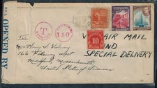 WWII Bermuda Censor Cover 1941 w/ CL 3 #393 Tape & Postage Due Markings picture