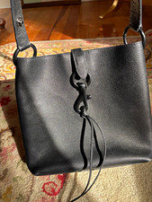 Rebecca Minkoff Black Pebbled Shoulder Bag Snap Closure Logo Shoulder Strap picture