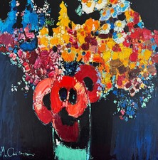 Colorful Flower Bouquet on Dark Background, Impasto Oil Painting, Mher Chatinyan picture