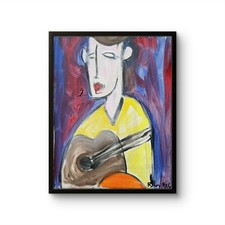 B.Perry Original 14x11 Expressionist Guitarist Portrait Figure Painting Signed picture