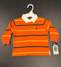 NWT Vintage Y2K Ralph Lauren Striped Long Sleeve Rugby Shirt Size 9M Orange picture