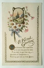 Vintage 1907-1915 Lithograph Postcard A Kind Greeting Floral Scene picture