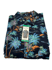 Cooke Street Mens Aloha Hawaiian Shirt, Short Sleeve, Cotton, Dark Blue, Size XL picture
