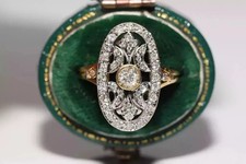 Art Deco Vintage Style Round Lab Created Diamond Engagement 14K Gold Finish Ring picture