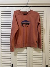 Patagonia Fitz Roy Bison Ahnya Crew Sweatshirt Womens L Rust Organic Cotton picture