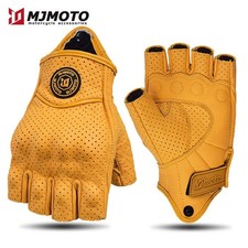 MJMOTO Retro Leather Motorcycle Half Finger Gloves Touchscreen Motocross Gloves picture