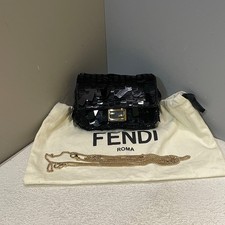 AUTH Fendi Baguette Nano Black Sequin Gold Hardware Chain Crossbody Bag picture