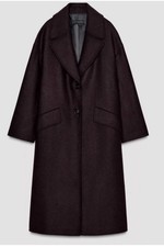 BNWT ZARA BURGUNDY OVERSIZED COAT WITH WOOL SIZE S  picture