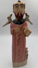 Guatemalan Hand Carved Wood Saint Francis Santos Statue Folk Art Vintage 15.5” picture