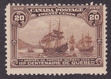 MATT'S STAMPS CANADA SCOTT #103 QUEBEC TERCENTENARY 20-CENT OF 1908, MH CV$250 picture