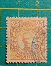 Sweden stamp 1911, 25o ERROR of color, Gustav V Sc A14, Color close to 15o, used picture