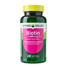 Spring Valley Biotin 5000 mcg Softgels, Hair Skin & Nails Support, 240 Count picture