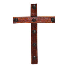 Rustic Handcrafted Oak Wall Cross with Decorative Clavos picture