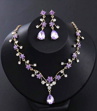 JEWELRY SET-3 Pieces Vintage Style PURPLE Necklace and Earrings picture