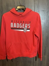 Vintage University Of Wisconsin Badges Pullover Hoodie Adult M Red picture