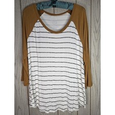 Maurices 24/7 Striped Baseball Tee XXL Boho Mustard Yellow Raglan Fall Top 2X picture