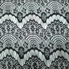 Chantilly Black Scalloped Stripe Lace Fabric 58