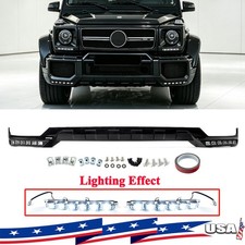 W/LED Front Bumper Splitter Lip Fits 1990-18 Benz W463 G550 G500 G63 Gloss Black picture