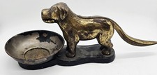 Rare Antique Or Vintage Cast Iron Brass Figural Dog Nutcracker & Bowl picture