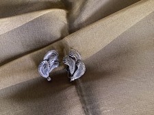 Vintage BEAU Sterling Silver Feather/Leaf Screwback Earrings 925  picture