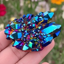 Rainbow Angel Aura Quartz Geode – Natural Titanium Crystal Cluster Specimen Gift picture