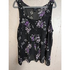 Torrid Black Purple Floral Sheer Split Back Blouse Plus picture